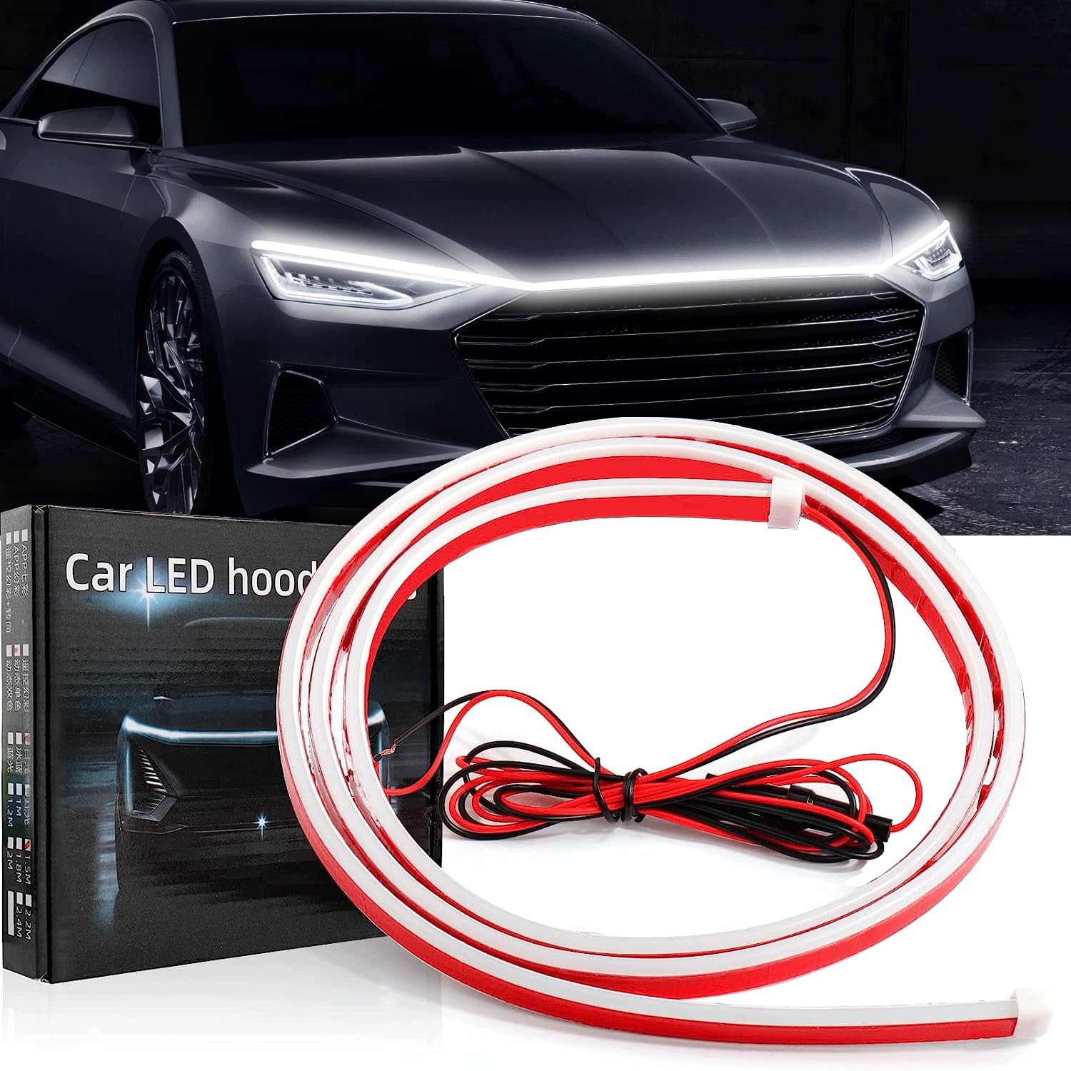 Auto Motorhaube Lichtstreifen, 180CM Universal Auto Tagfahrlicht, 12V Dynamic Scan Start Up Hoodbeam Kit, Waterproof Streifen Licht für Autos, SUVs, LKWs Auto Motorhaube Lichtstreifen, 180CM Universal Auto Tagfahrlicht, 12V Dynamic Scan Start Up Hoodbeam Kit, Waterproof Streifen Licht für Autos, SUVs, LKWs von COMBLU