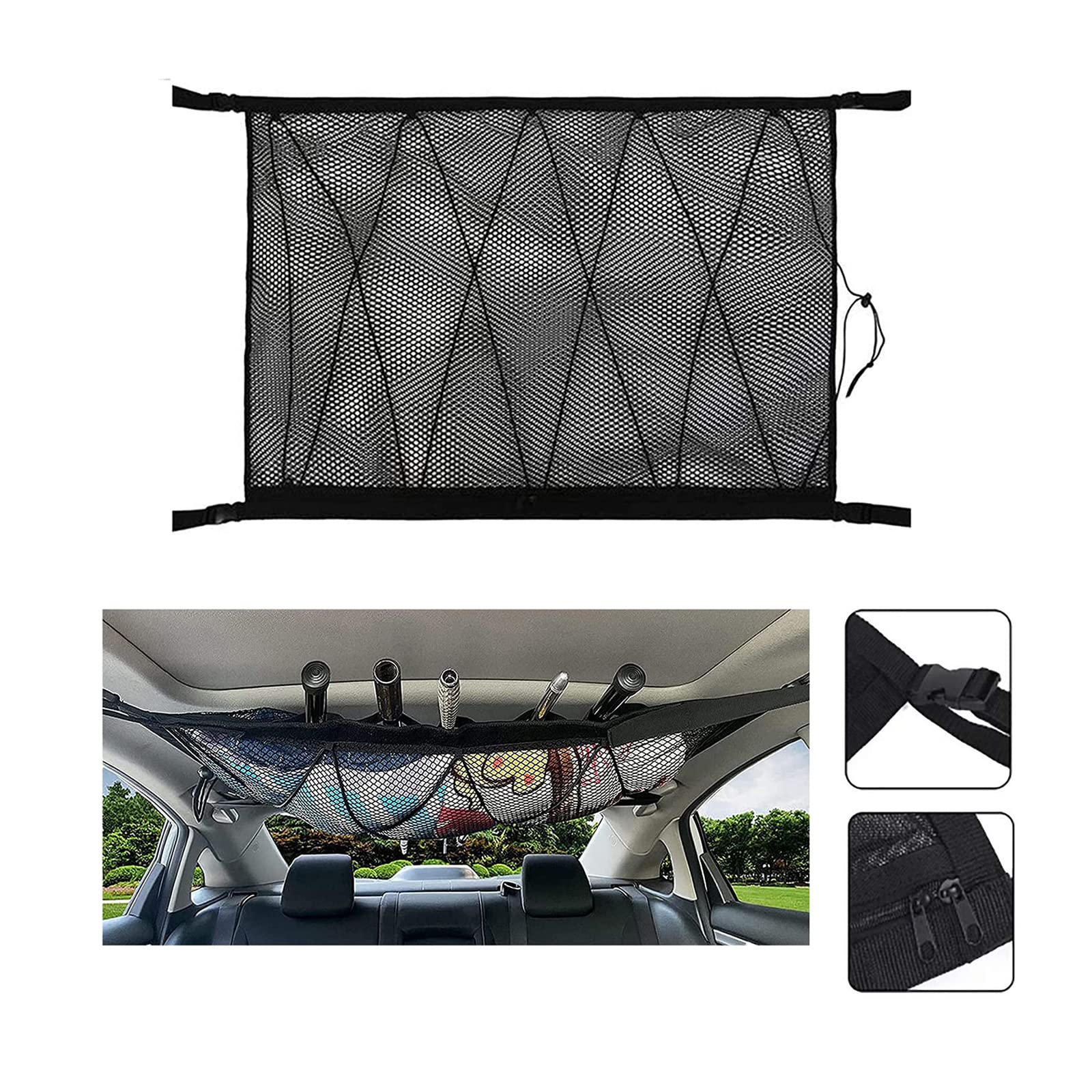 COMBLU Car Ceiling Storage Net Tasche,Universal Autodach Interieur Cargo Net Bag Mit Nylonbändern, Car Trunk Storage Organizer Kleinigkeiten Aufbewahrungstasche Für Jeep Van SUV COMBLU Car Ceiling Storage Net Tasche,Universal Autodach Interieur Cargo Net Bag Mit Nylonbändern, Car Trunk Storage Organizer Kleinigkeiten Aufbewahrungstasche Für Jeep Van SUV von COMBLU