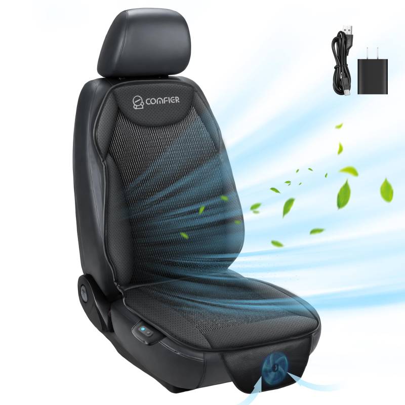 COMFIER Kühlung Auto Sitzbezug Kissen für Auto Vordersitze, Schwarz 12V Kühlender Sitzbezug, Vordersitzabdeckungen für Autos LKW SUV Universal von COMFIER