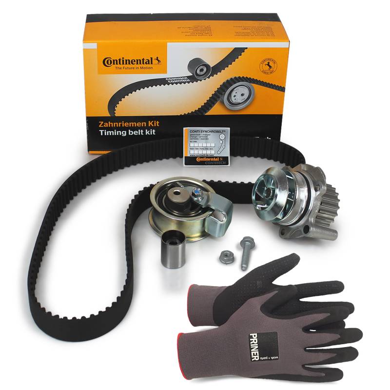 Inspektionspaket Contitech Zahnriemen-Satz CT1028WP4 + Contitech Wasserpumpe + Priner Montagehandschuhe von CONTITECH