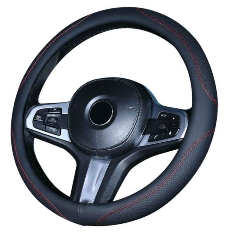 Auto Lenkradbezug für Jaguar XF 2008 2009 2010-2015, Rutschfester Lenkradbezug Atmungsaktives Bequem Mode Innenraum Auto Zubehör,normal-B Black Red Line von COOKENG