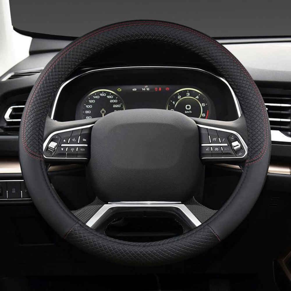 Auto Lenkradbezug für Mini Countryman (U25) SUV 2023 2024, Rutschfester Lenkradbezug Atmungsaktives Bequem Mode Innenraum Auto Zubehör,A Black-A O-Shape von COOKENG
