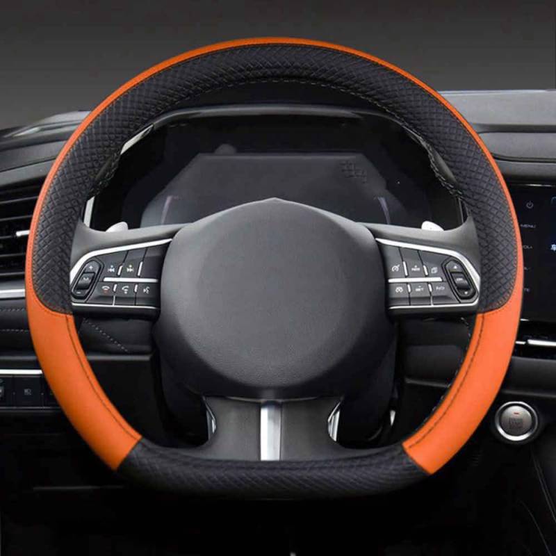 Auto Lenkradbezug für Mini Countryman (U25) SUV 2023 2024, Rutschfester Lenkradbezug Atmungsaktives Bequem Mode Innenraum Auto Zubehör,E Black Orange-B D-Shape von COOKENG