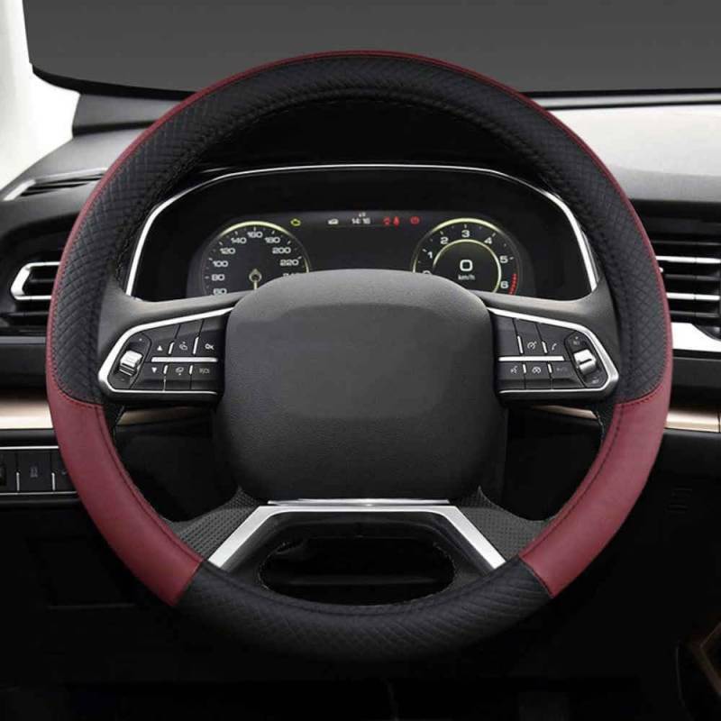 Auto Lenkradbezug für Mini Countryman (U25) SUV 2023 2024, Rutschfester Lenkradbezug Atmungsaktives Bequem Mode Innenraum Auto Zubehör,F Black Wine Red-A O-Shape von COOKENG