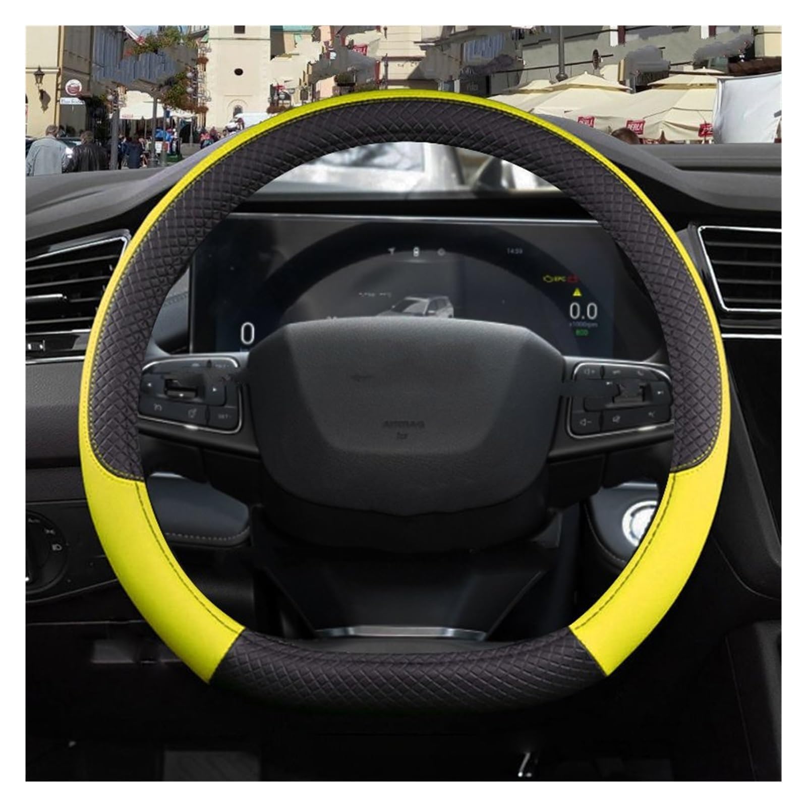 Auto Lenkradbezug für Mini Countryman (U25) SUV 2023 2024, Rutschfester Lenkradbezug Atmungsaktives Bequem Mode Innenraum Auto Zubehör,G Yellow-B D-Shape von COOKENG