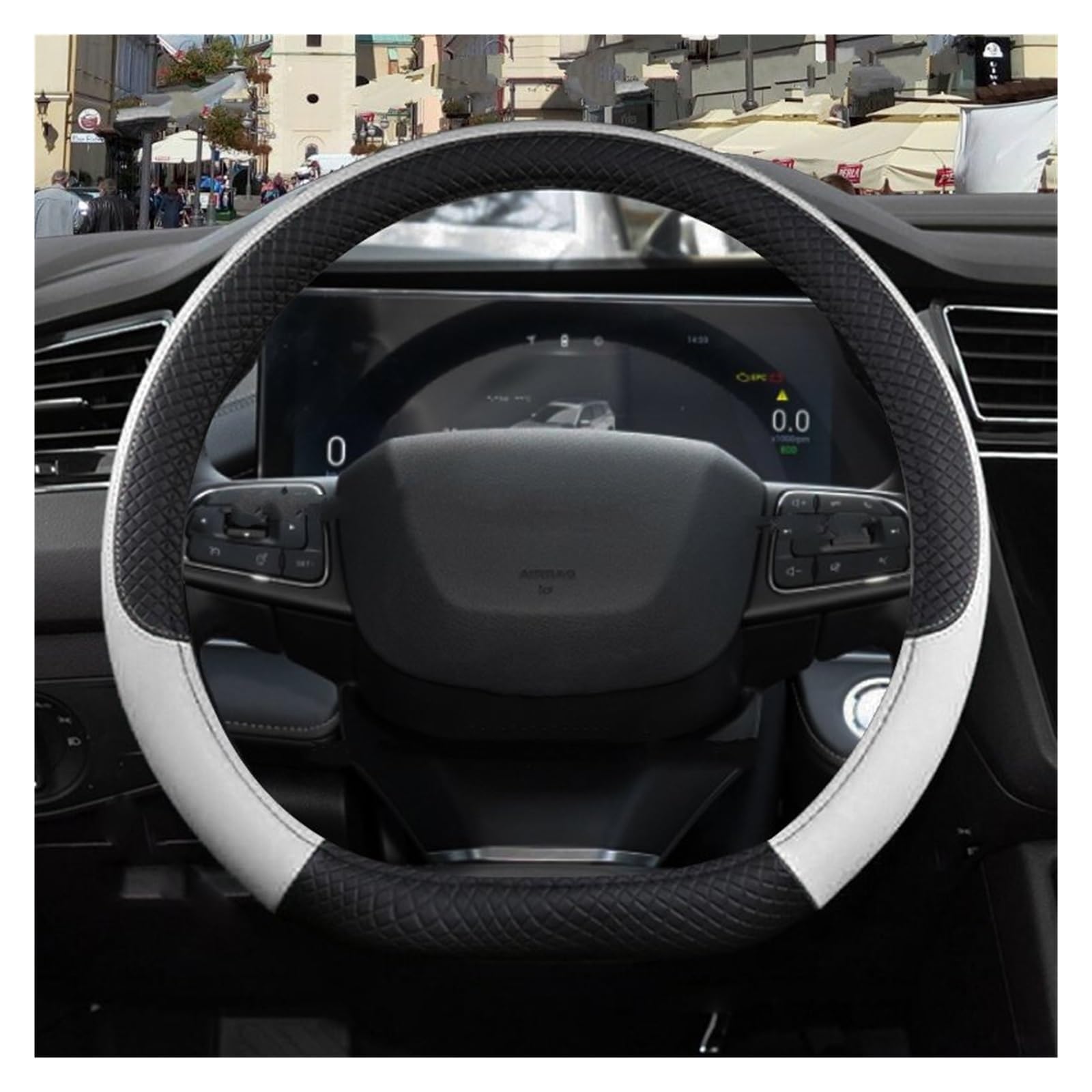 Auto Lenkradbezug für Nissan Juke 2019-2024, Rutschfester Lenkradbezug Atmungsaktives Bequem Mode Innenraum Auto Zubehör,C Black Blue-B D-Shape Auto Lenkradbezug für Nissan Juke 2019-2024, Rutschfester Lenkradbezug Atmungsaktives Bequem Mode Innenraum Auto Zubehör,C Black Blue-B D-Shape von COOKENG