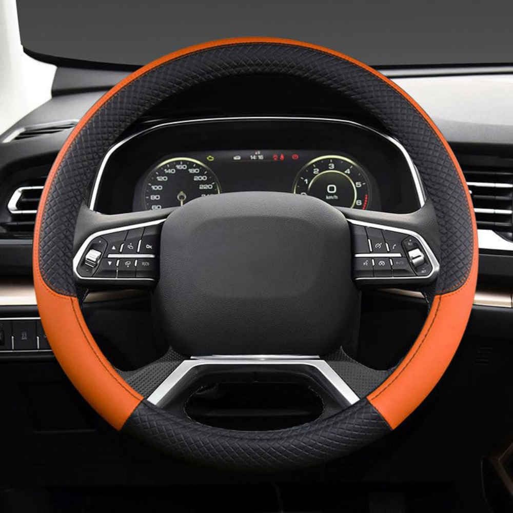 Auto Lenkradbezug für Nissan Juke 2019-2024, Rutschfester Lenkradbezug Atmungsaktives Bequem Mode Innenraum Auto Zubehör,E Black Orange-A O-Shape Auto Lenkradbezug für Nissan Juke 2019-2024, Rutschfester Lenkradbezug Atmungsaktives Bequem Mode Innenraum Auto Zubehör,E Black Orange-A O-Shape von COOKENG