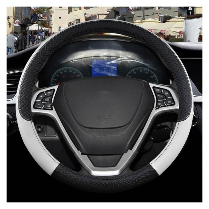 Auto Lenkradbezug für Tesla Model S 2014 2015 2016 2017 2018, Rutschfester Lenkradbezug Atmungsaktives Bequem Mode Innenraum Auto Zubehör,H White-A O-Shape von COOKENG