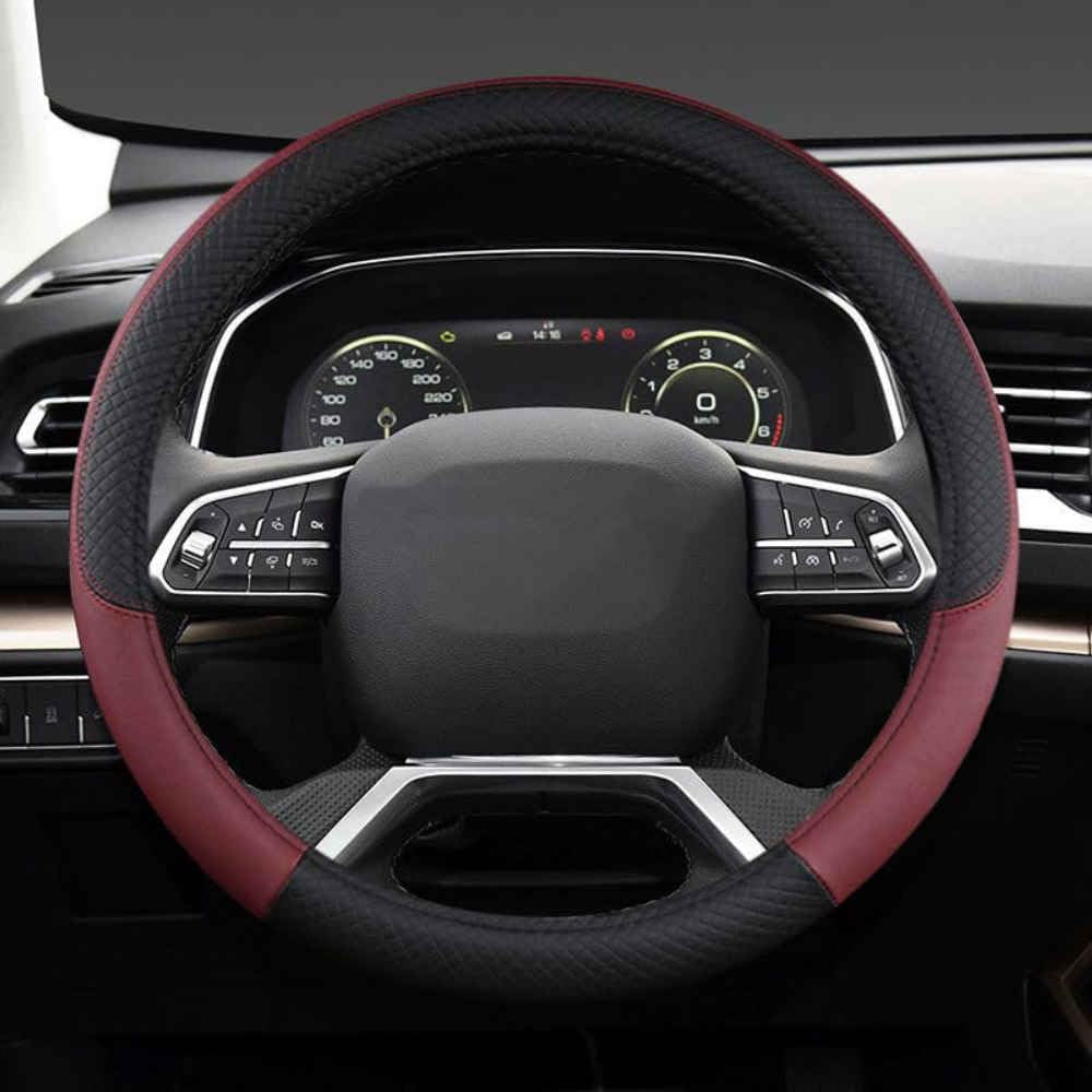 Auto Lenkradbezug für VW T-ROC, Rutschfester Lenkradbezug Atmungsaktives Bequem Mode Innenraum Auto Zubehör,F Black Wine Red-A O-Shape Auto Lenkradbezug für VW T-ROC, Rutschfester Lenkradbezug Atmungsaktives Bequem Mode Innenraum Auto Zubehör,F Black Wine Red-A O-Shape von COOKENG