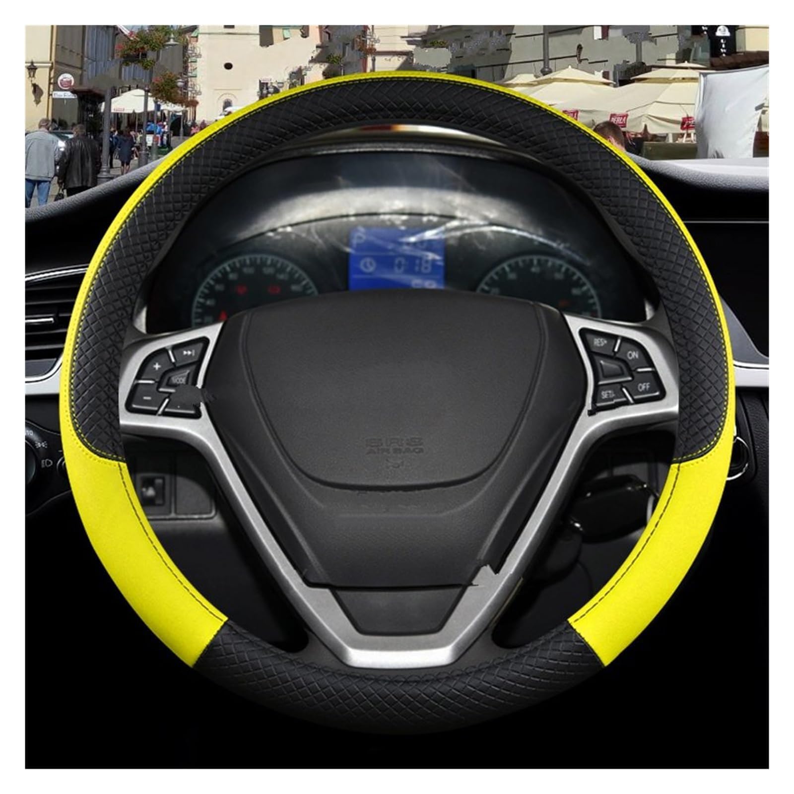 Auto Lenkradbezug für VW T-ROC, Rutschfester Lenkradbezug Atmungsaktives Bequem Mode Innenraum Auto Zubehör,G Yellow-A O-Shape Auto Lenkradbezug für VW T-ROC, Rutschfester Lenkradbezug Atmungsaktives Bequem Mode Innenraum Auto Zubehör,G Yellow-A O-Shape von COOKENG