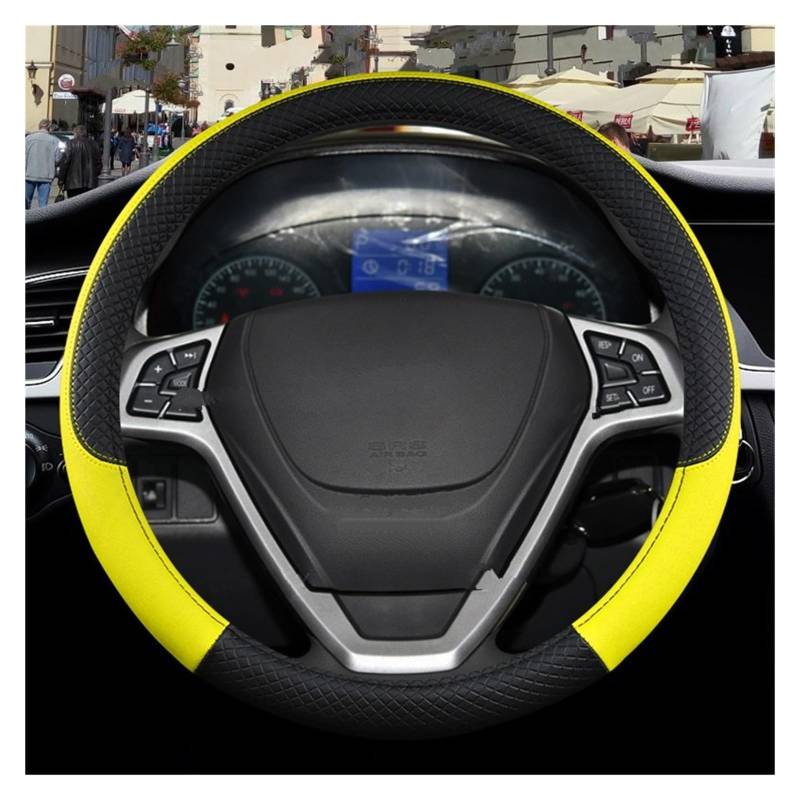 Auto Lenkradbezug für VW T-ROC, Rutschfester Lenkradbezug Atmungsaktives Bequem Mode Innenraum Auto Zubehör,G Yellow-A O-Shape von COOKENG