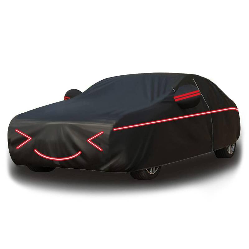 Autogarage Abdeckung Hagelschutz für Mazda 3 Hatchback,Autoabdeckung Outdoor,Auto Abdeckplane Wasserdicht Atmungsaktiv UV Schutz Staubdicht Winddichte Allwetterschutz,Black-red von COOKENG