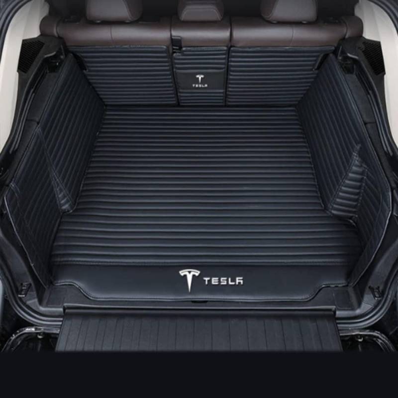 Einkreisung Leder Kofferraummatte Kofferraumwanne für Tesla Model 3 Highland 2024 2025 (Without Storage Boxes on Both Sides), rutschfest Kratzfestem Auto Kofferraumschutz,Blackstyle-1set von COOKENG