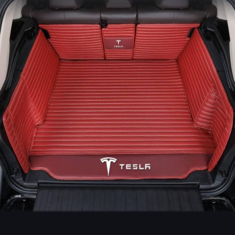 Einkreisung Leder Kofferraummatte Kofferraumwanne für Tesla Model 3 Highland 2024 2025 (Without Storage Boxes on Both Sides), rutschfest Kratzfestem Auto Kofferraumschutz,Redstyle-1set von COOKENG