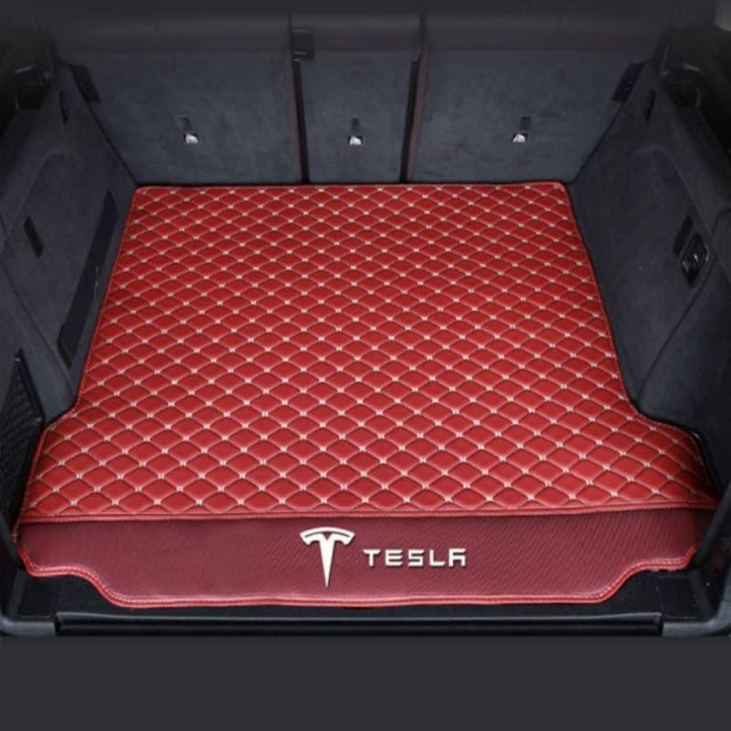 Einkreisung Leder Kofferraummatte Kofferraumwanne für Tesla Model 3 Highland 2024 2025 (Without Storage Boxes on Both Sides), rutschfest Kratzfestem Auto Kofferraumschutz,Redstyle-Bottom von COOKENG