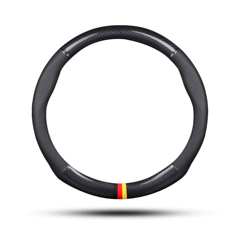 Ergocar Auto Lenkradbezug Rutschfester Auto Sport Lenkradschutz Kohlefaser & PU Leder für Durchmesser 38cm (15 "),Schwarz-G von COOKENG