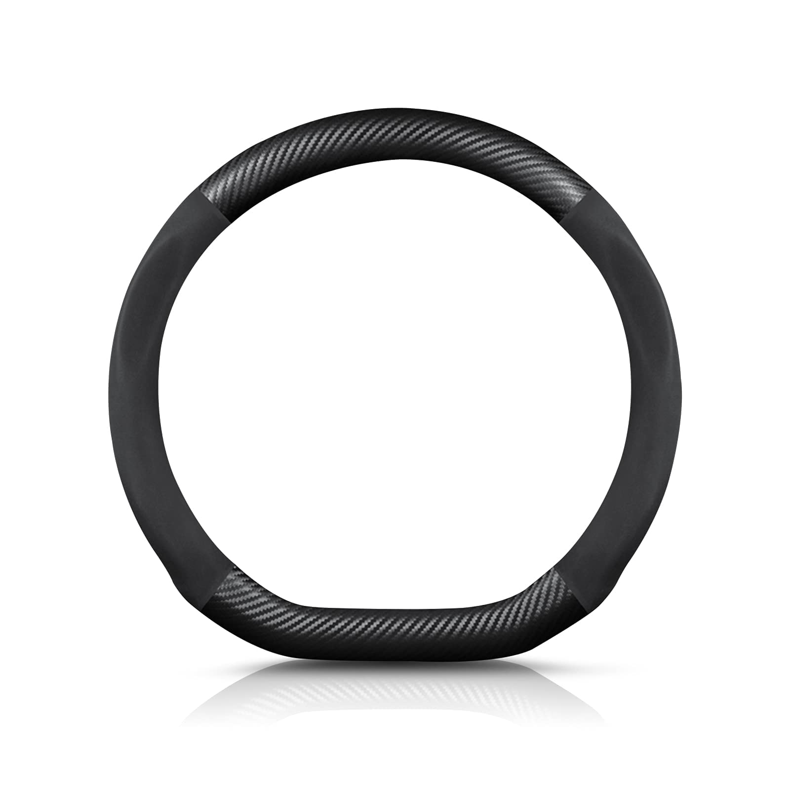 Ergocar D-förmiges Kohlefaser und Mikrofaser PU Leder Lenkradbezug Anti-Rutsch Atmungsaktiv lenkradhülle Schweißabsorbierend Sport Für Durchmesser 38cm（15"）,D-Form-Schwarz von COOKENG