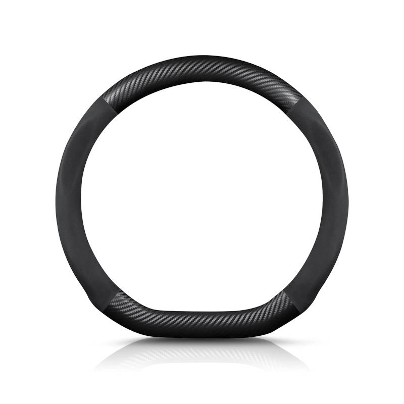 Ergocar D-förmiges Kohlefaser und Mikrofaser PU Leder Lenkradbezug Anti-Rutsch Atmungsaktiv lenkradhülle Schweißabsorbierend Sport Für Durchmesser 38cm（15"）,D-Form-Schwarz von COOKENG