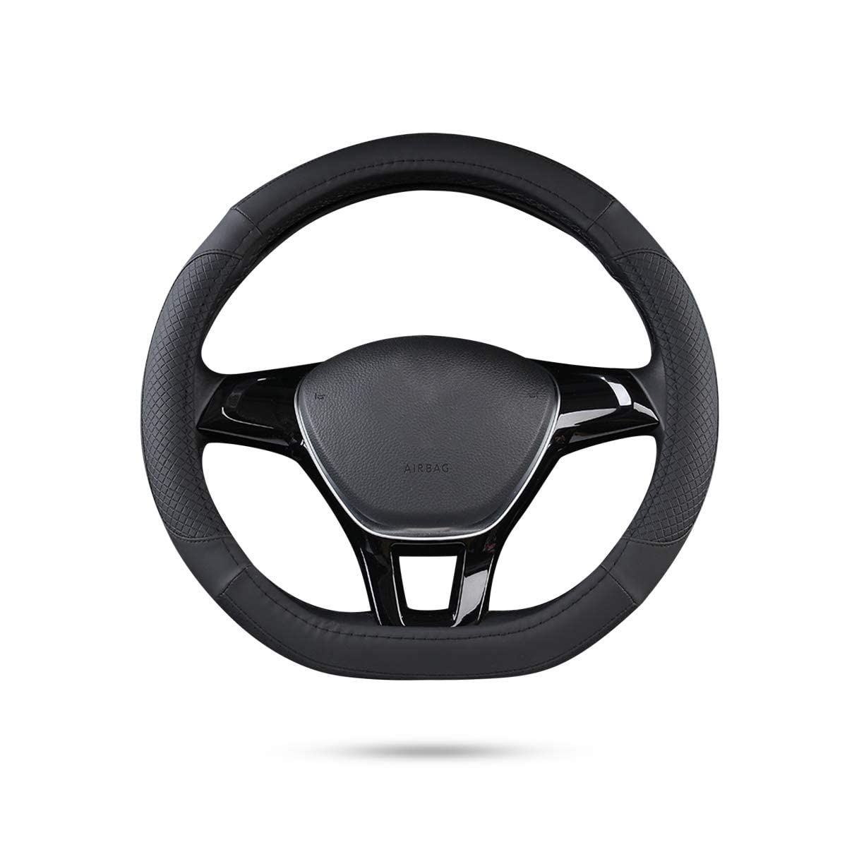 Ergocar Sport D-Form Auto Lenkradbezug Rutschfester Auto Lenkradschutz Mikrofaser PU Leder für Durchmesser 38cm (15 "),D-Schwarz von COOKENG