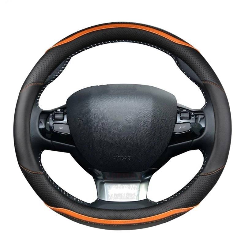 Lenkradbezug Kohlefaser + PU-Leder Für Peugeot 308 2014~2021 II III T7 T9 308 SW Auto-Lenkradabdeckung Auto-Zubehör Innenraum Lenkradbezug Leder,Orange von COOKENG