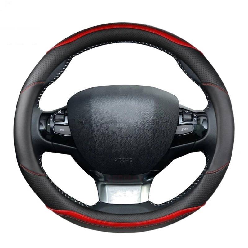 Lenkradbezug Kohlefaser + PU-Leder Für Peugeot 308 2014~2021 II III T7 T9 308 SW Auto-Lenkradabdeckung Auto-Zubehör Innenraum Lenkradbezug Leder,Rot von COOKENG