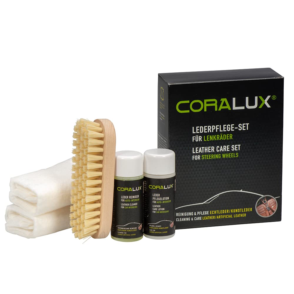 CORALUX für Ihr Leder Lenkrad. Je 50 ml Reiniger und Pflege. Sehr ergiebig. Von LCK von CORALUX