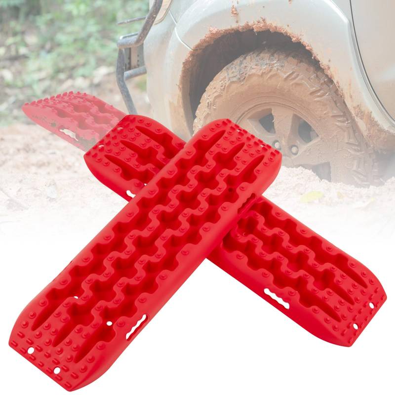 COSTWAY 2 Stücke Anfahrhilfe Sandbleche Offroad, Reifenleiter für Sand/Schlamm/Schnee, 10T, Recovery Board Tracks Mats, Traktionsmatte für Geländewagen Wohnmobil PKW LKW (Rot, 107 x 31 x 7 cm) von COSTWAY