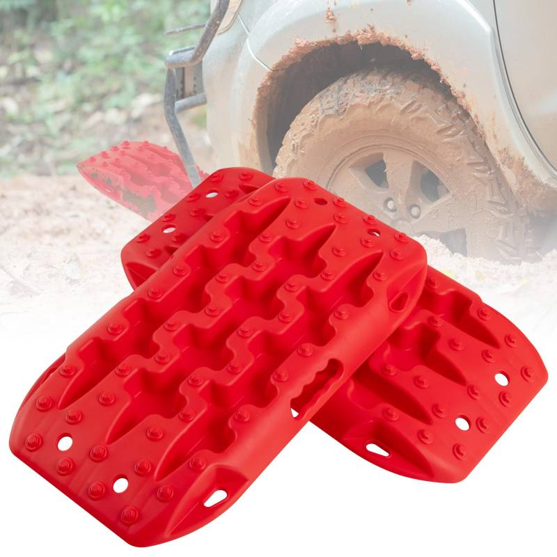 COSTWAY 2 Stücke Anfahrhilfe Sandbleche Offroad, Reifenleiter für Sand/Schlamm/Schnee, 10T, Recovery Board Tracks Mats, Traktionsmatte für Geländewagen Wohnmobil PKW LKW (Rot, 58 x 31 x 6 cm) von COSTWAY