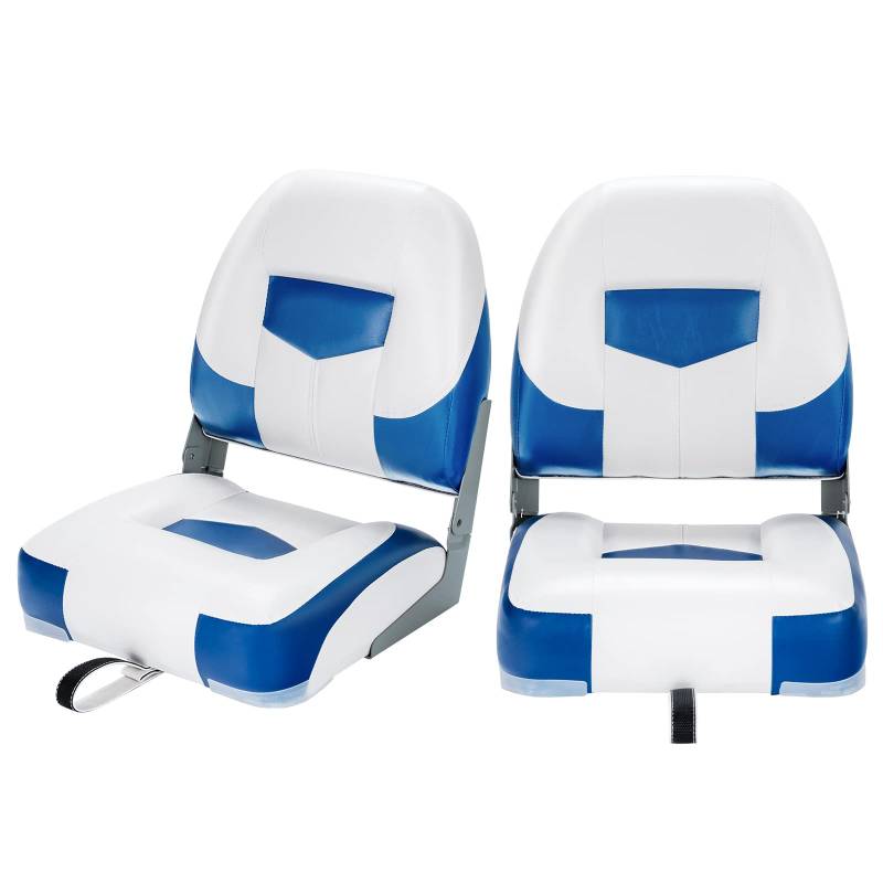 COSTWAY 2er Set Bootssitz klappbar, Bootsstuhl mit 11 cm dicker Schwammpolsterung, gepolsterter Steuerstuhl, blau-weiß, 50 x 42 x 52 cm von COSTWAY