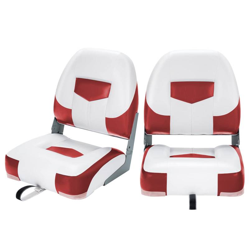 COSTWAY 2er Set Bootssitz klappbar, Bootsstuhl mit 11 cm dicker Schwammpolsterung, gepolsterter Steuerstuhl, rot-weiß, 50 x 42 x 52 cm von COSTWAY