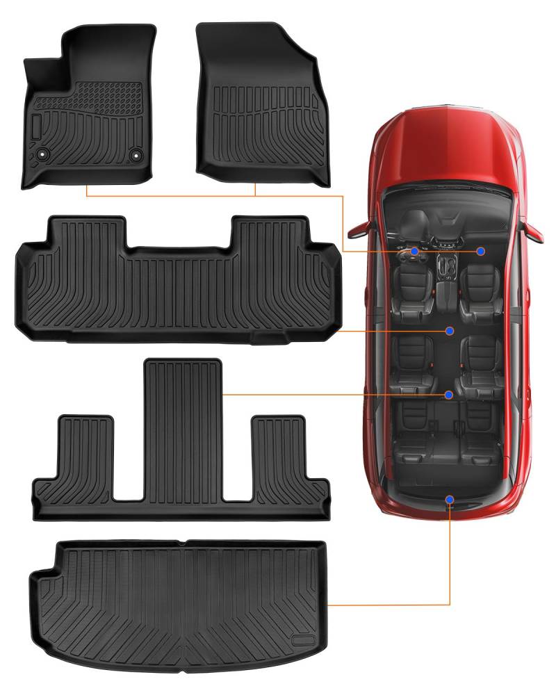COTAZA Chevy Traverse Fußmatten und Kofferraumwanne für Chevy Chevrolet Traverse 2018 2019 2020 2021 2022 2023 Chevy Traverse Fußmatten Zubehör Allwetterschutz schwarzer Gummi (nur für 7 Sitze) von COTAZA