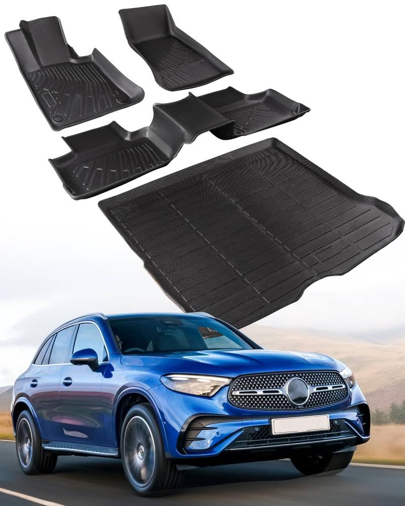 COTAZA Für Mercedes Benz Fußmatten 2024 2023 (GLC 300/GLC43 AMG/GLC300e) Allwetter Gummi für Mercedes Benz GLC Fußmatten Cargo Liner Zubehör 2024 2023 Gas von COTAZA