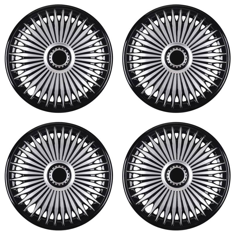 COYOUCO Radkappen Radkappen - (4er-Set) Radkappen Felgenabdeckung - Autozubehör Radkappe für Standard-Stahlfelgen,Sliver & Black,15 inch von COYOUCO