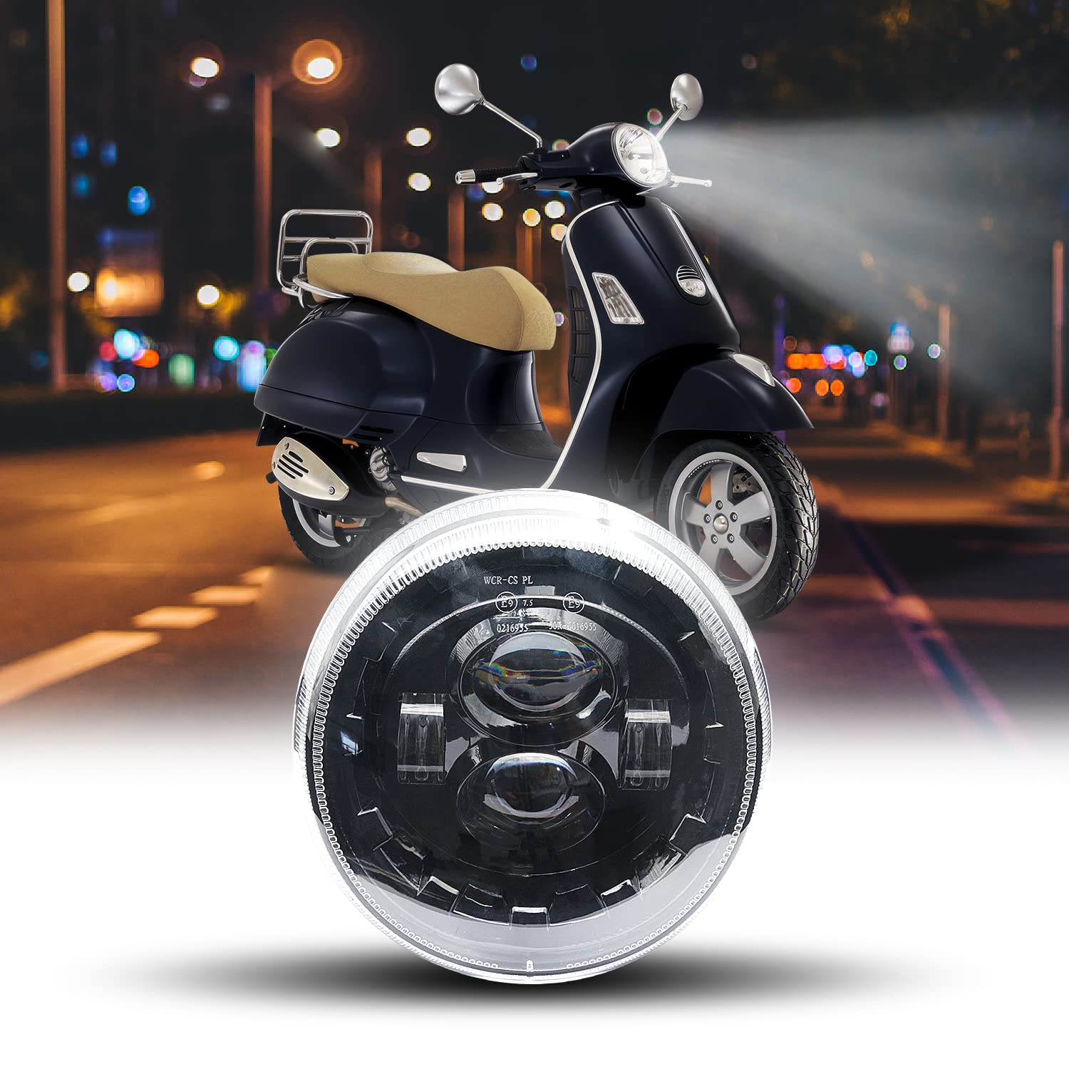 CPOWACE Schwarz 12V LED Frontscheinwerfer with E-Mark E-Prüfzeichen für Motorrad V espa GTS 300 CPOWACE Schwarz 12V LED Frontscheinwerfer with E-Mark E-Prüfzeichen für Motorrad V espa GTS 300 von CPOWACE