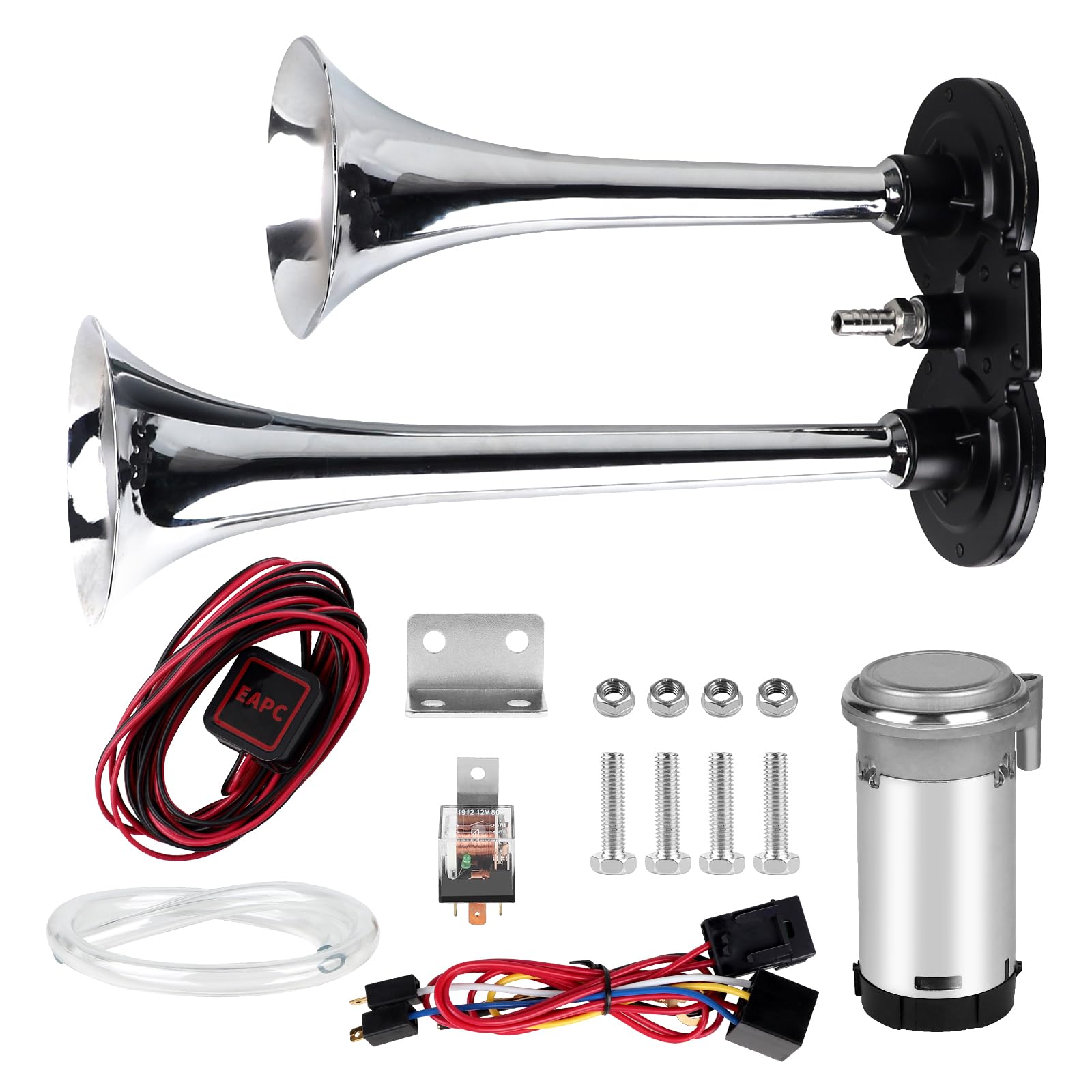 CPROSP 12V Drucklufthorn mit Kompressor, Hupen mit Schalter, Druckluft-Doppelhorn, 12v 125db Hupe Luft Horn Gesamtlänge 210 mm CPROSP 12V Drucklufthorn mit Kompressor, Hupen mit Schalter, Druckluft-Doppelhorn, 12v 125db Hupe Luft Horn Gesamtlänge 210 mm von CPROSP