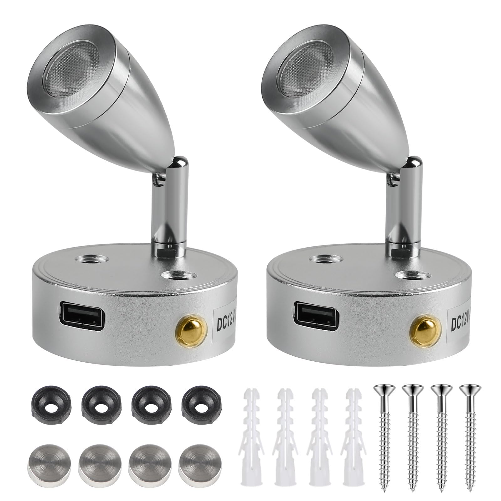 CPROSP 2tlg. 3W 12V LED Lampe Camper Dimmbar mit USB 3-6000k, 12v LED Spot Leselampe Wohnmobil Interior Led Licht Einstellbarer Schalter, 180 lm, 59 * 97mm, Silver CPROSP 2tlg. 3W 12V LED Lampe Camper Dimmbar mit USB 3-6000k, 12v LED Spot Leselampe Wohnmobil Interior Led Licht Einstellbarer Schalter, 180 lm, 59 * 97mm, Silver von CPROSP