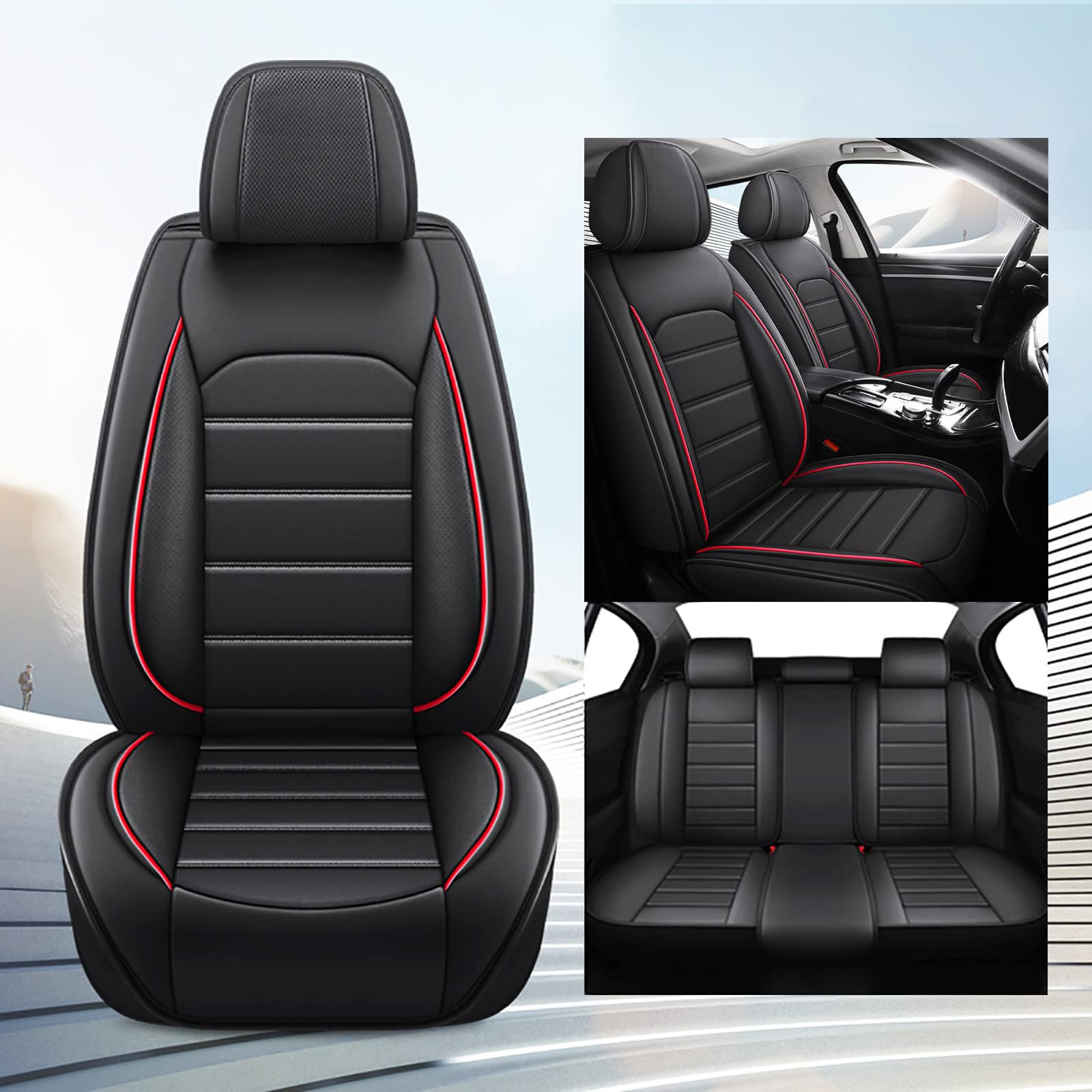 CQFCY Auto Sitzbezüge Set Autositzbezüge für Infiniti Q45 2000 2001 2002 2003 2004 2005-2022 2023 2024 2025, Leder Sitzschoner Komplettset Autositzbezüge Wasserdicht Protektoren Zubehör,Black-Red CQFCY Auto Sitzbezüge Set Autositzbezüge für Infiniti Q45 2000 2001 2002 2003 2004 2005-2022 2023 2024 2025, Leder Sitzschoner Komplettset Autositzbezüge Wasserdicht Protektoren Zubehör,Black-Red von CQFCY