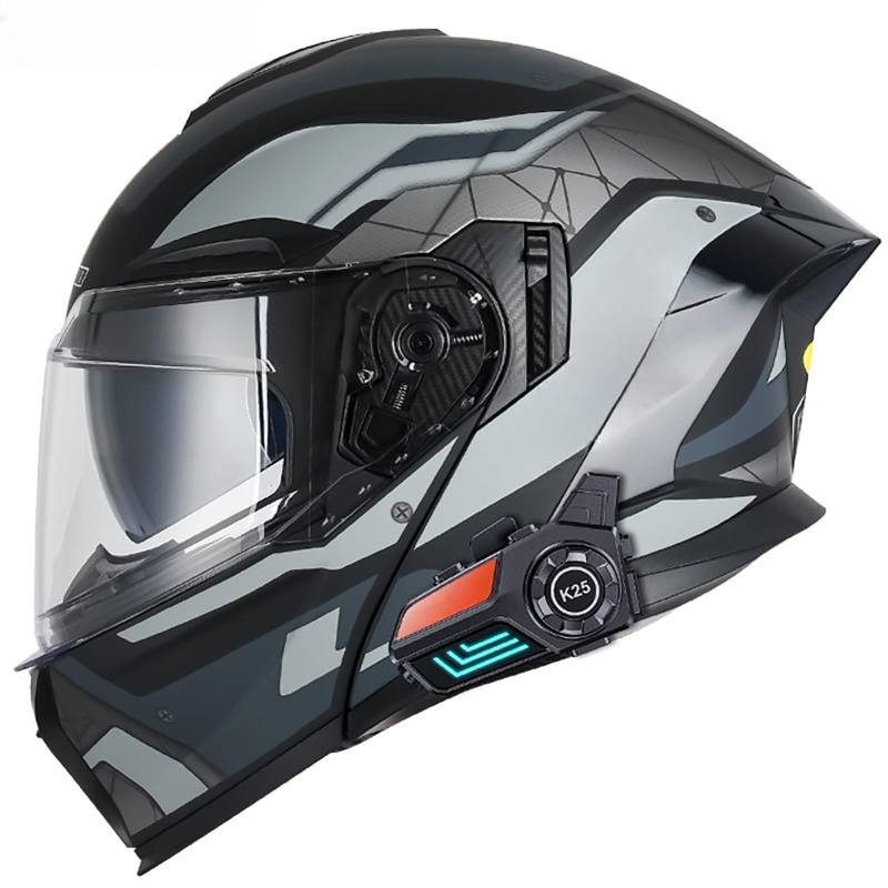 Bluetooth Modularer Klapphelm Für Motorradfahrer Integralhelm Für Das Pendeln In Der Stadt Leichter Mopedhelm Mit Belüftungsdesign Und Doppelvisier J,M(57-58CM) von CQHZCL