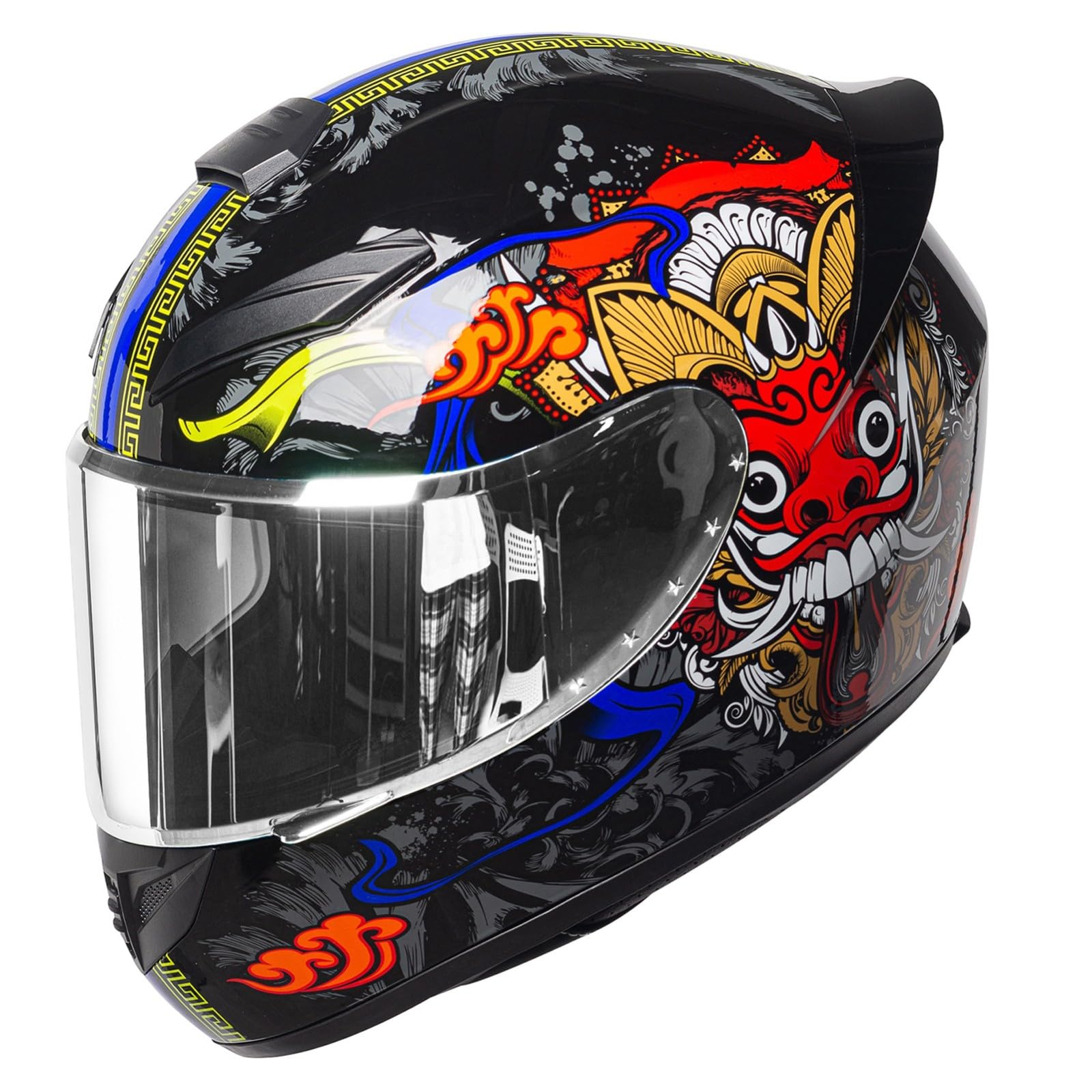 Integralhelm Für Damen Und Herren, Racing Style Motorradhelm ECE Zertifiziert, Integralhelm Mit Sonnenblende Aerodynamischem Spoiler F,L(59-60CM) von CQHZCL
