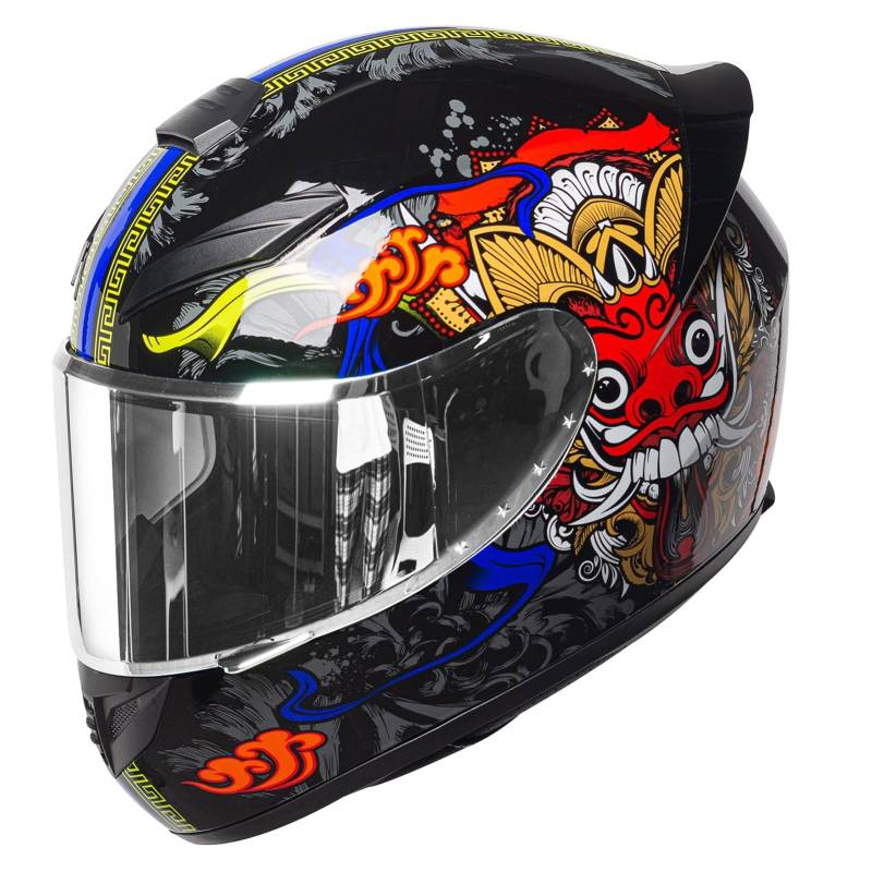 Integralhelm Für Damen Und Herren, Racing Style Motorradhelm ECE Zertifiziert, Integralhelm Mit Sonnenblende Aerodynamischem Spoiler F,L(59-60CM) von CQHZCL