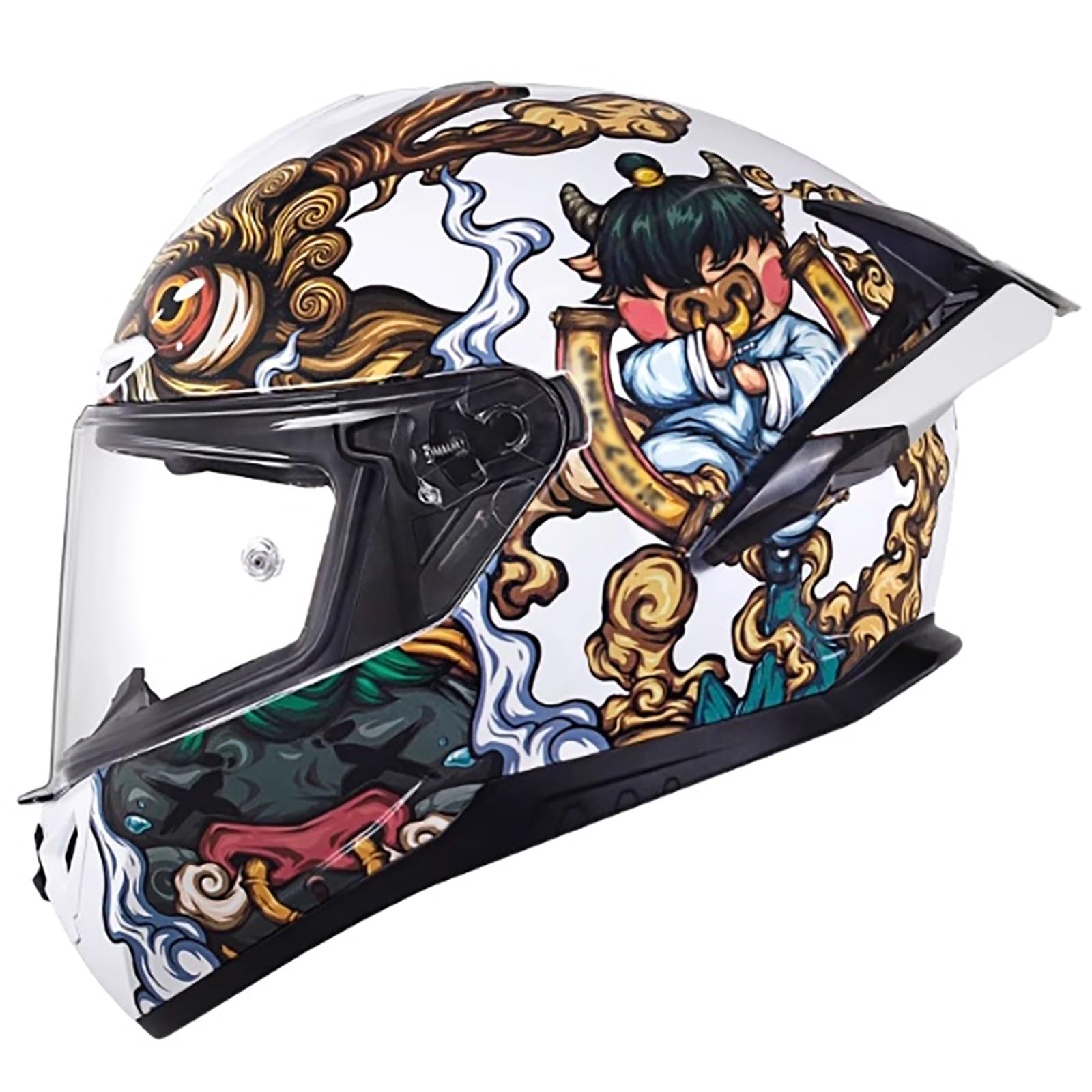 Integralhelm Mit Sonnenblende, Racing Style Motorrad Helm Mit Aerodynamischem Spoiler, Motorradhelm Full-Face Helme Für Damen Und Herren, ECE Zertifiziert N,L(55-56CM) von CQHZCL
