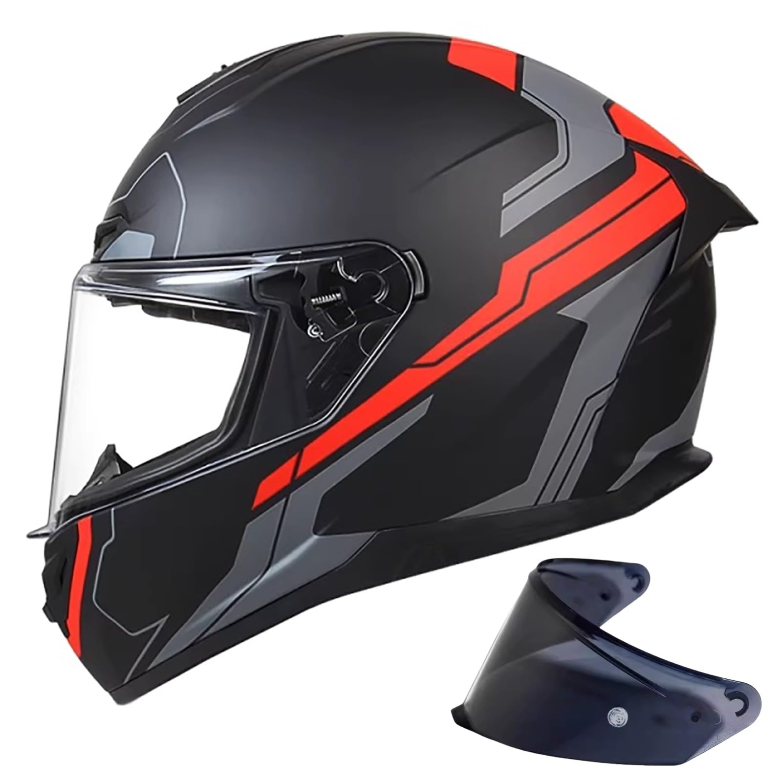 Motorrad Helm, Herren ECE Vollvisier Motorradhelm, Racing Style Mit Aerodynamischem Spoiler, Touren-Motorradhelm Mit Sonnenblende A,S(52-53CM) von CQHZCL