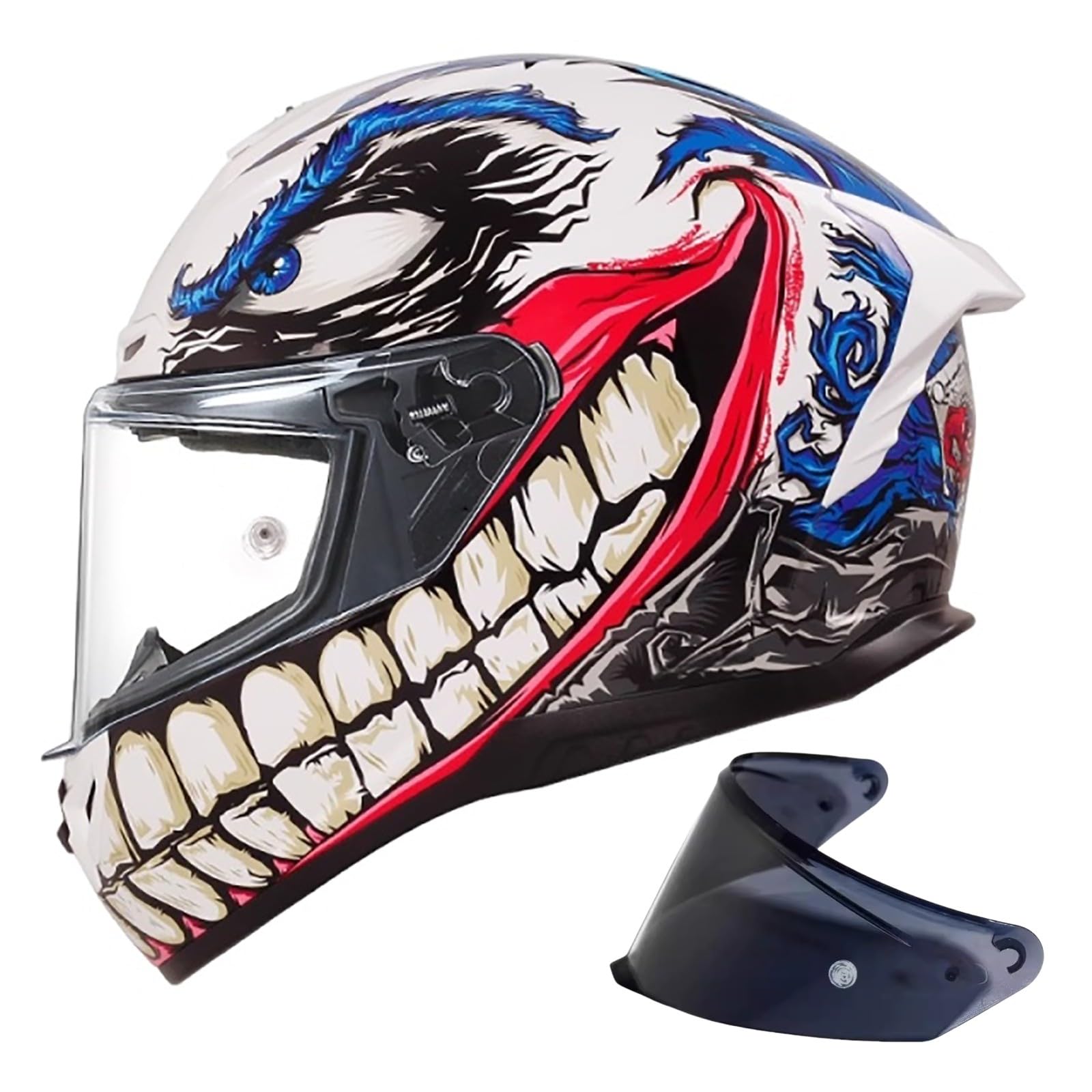Motorrad Helm, Herren ECE Vollvisier Motorradhelm, Racing Style Mit Aerodynamischem Spoiler, Touren-Motorradhelm Mit Sonnenblende B,S(52-53CM) von CQHZCL