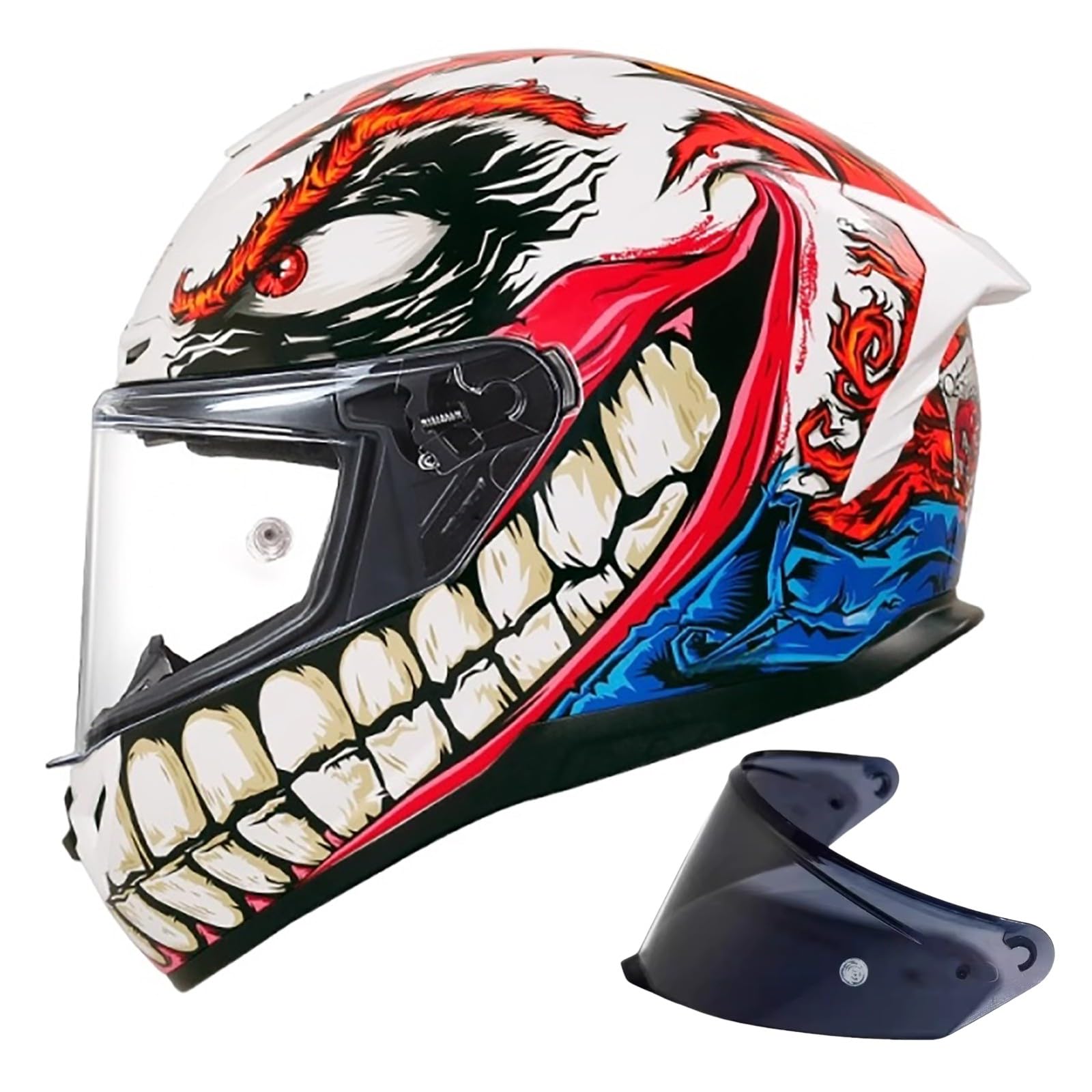 Motorrad Helm, Herren ECE Vollvisier Motorradhelm, Racing Style Mit Aerodynamischem Spoiler, Touren-Motorradhelm Mit Sonnenblende C,M(54-55CM) von CQHZCL