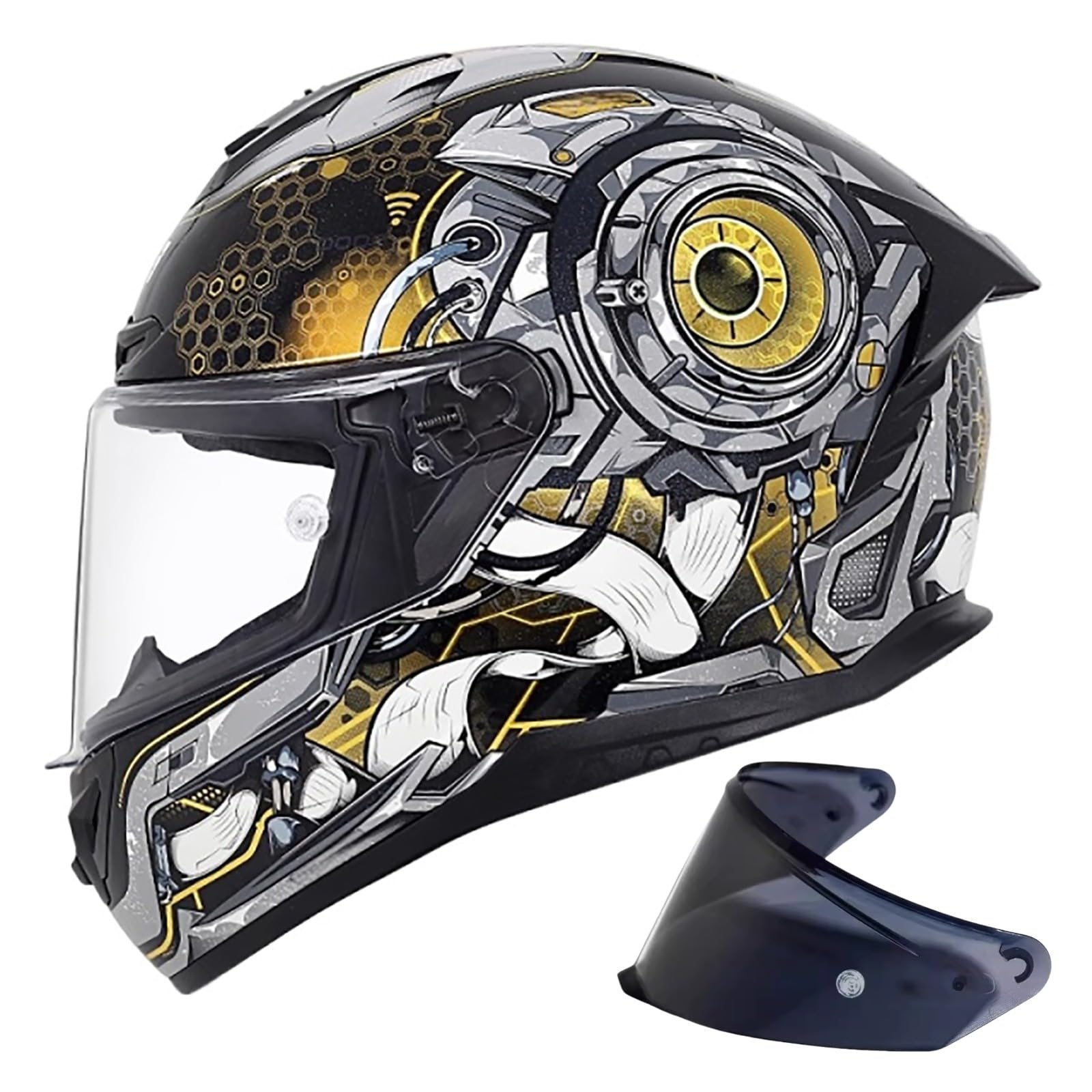Motorrad Helm, Herren ECE Vollvisier Motorradhelm, Racing Style Mit Aerodynamischem Spoiler, Touren-Motorradhelm Mit Sonnenblende D,XXL(58-59CM) von CQHZCL