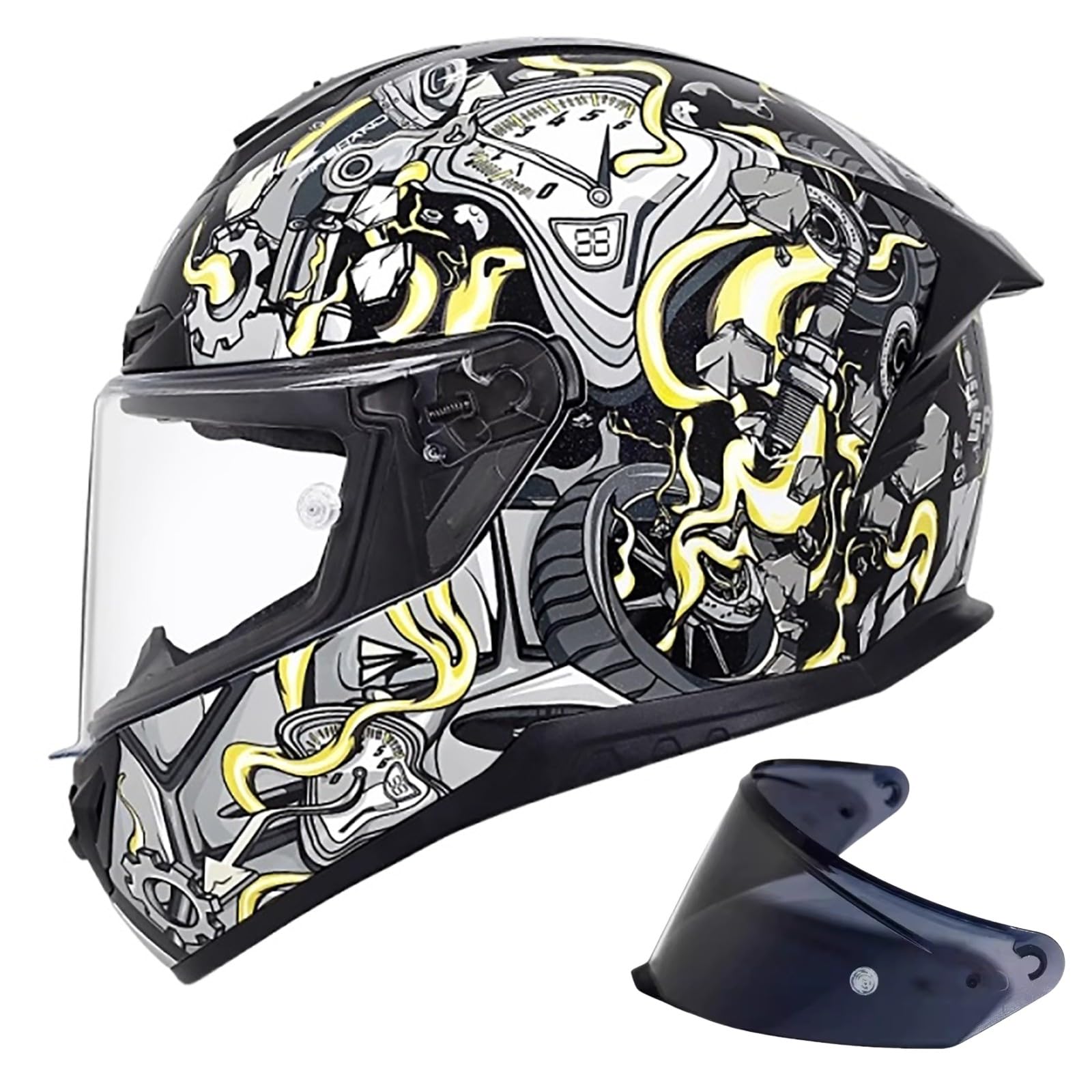 Motorrad Helm, Herren ECE Vollvisier Motorradhelm, Racing Style Mit Aerodynamischem Spoiler, Touren-Motorradhelm Mit Sonnenblende E,L(55-56CM) von CQHZCL