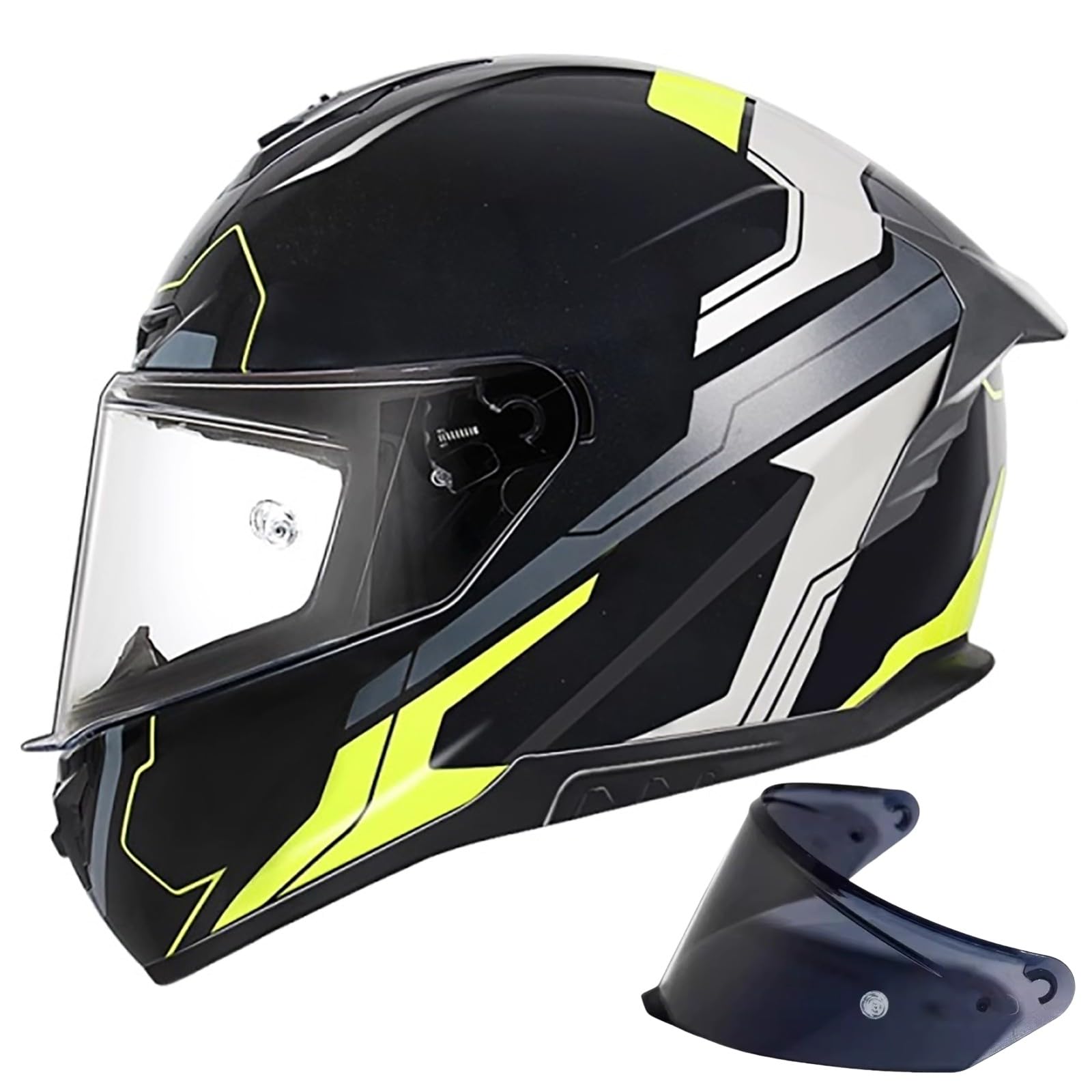 Motorrad Helm, Herren ECE Vollvisier Motorradhelm, Racing Style Mit Aerodynamischem Spoiler, Touren-Motorradhelm Mit Sonnenblende F,L(55-56CM) von CQHZCL