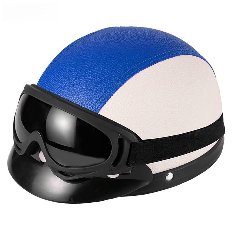 Retro Motorrad Halbhelme, Leder Halbhelm, ECE Zertifiziert, Deutscher Stil Roller Cruiser Anti-Collision Helm,Motorradhelm Mit Schutzbrille L,(55-62CM) von CQHZCL