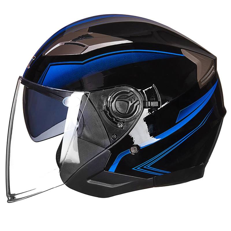Roller Helm, Mopedhelm, Jethelm Mit Visier, Atmungsaktiv Mopedhelm Für Herren Damen, Offener Sturzhelm, 3/4-Helme ECE Zertifiziert H,L(59-60CM) von CQHZCL
