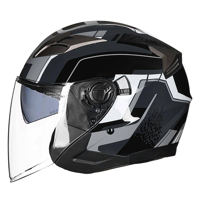 Roller Helm, Mopedhelm, Jethelm Mit Visier, Atmungsaktiv Mopedhelm Für Herren Damen, Offener Sturzhelm, 3/4-Helme ECE Zertifiziert K,L(59-60CM) von CQHZCL